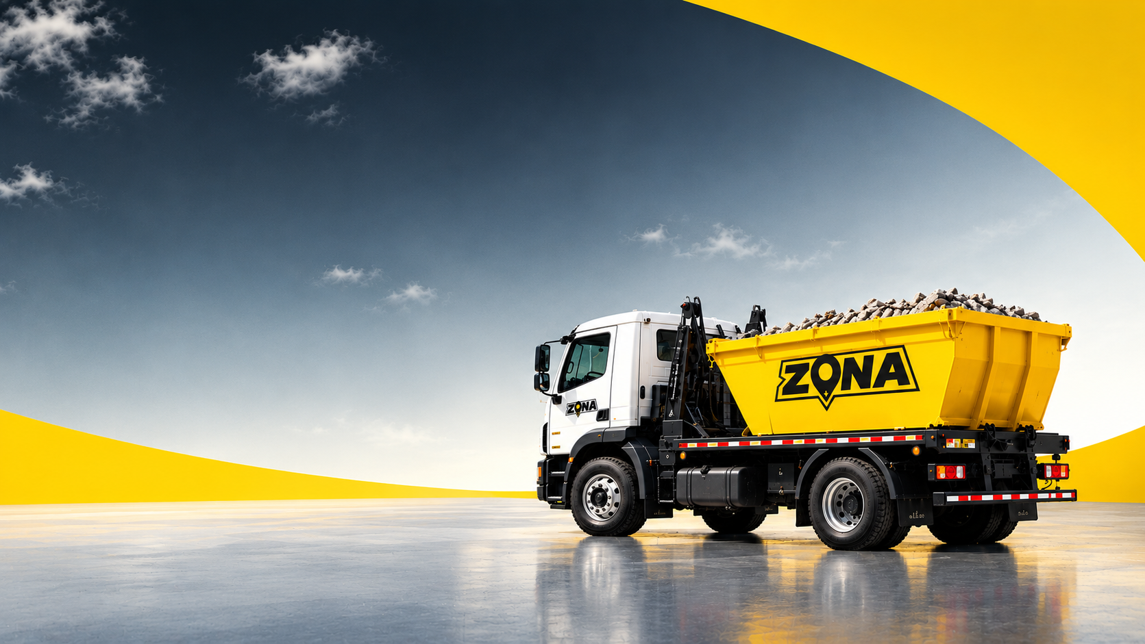 Camión ZONA con volquete amarillo